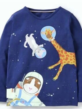 Boden Starboard Blue Kids Space Animal Sweatshirt